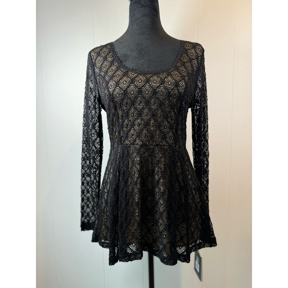 Catherine Malandrino for Design Nation Black Lace Tunic Top Size S, NWT